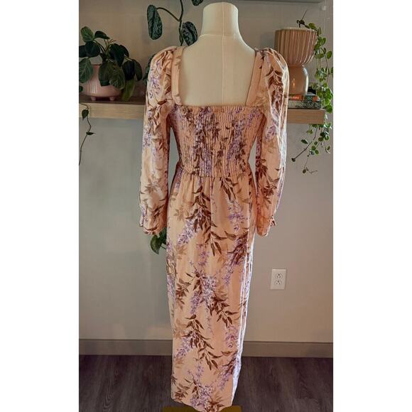 House of Harlow Puff Sleeve Midi Dress Small Palm Floral Cottagecore Feminine S - Picture 2 of 9